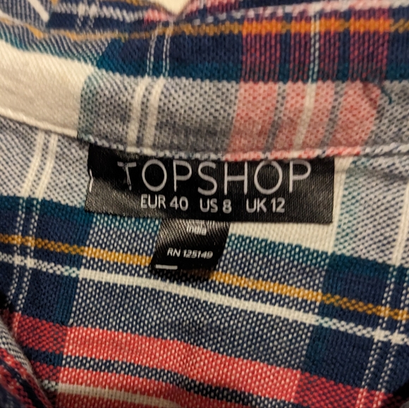Plaid Topshop Short Sleeve Boxy Crop Top sz M (8) - Picture 5 of 6